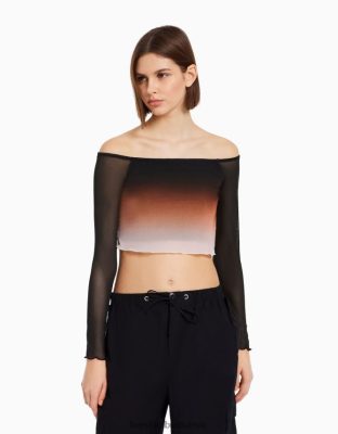 Bershka ženy tylové tričko s dlhým rukávom čierna oblečenie B86RXX488 Bershka Rifle