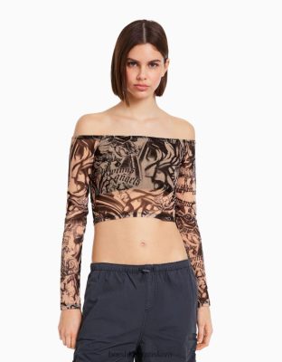 Bershka ženy tylové tričko s dlhým rukávom ružová oblečenie B86RXX486 Bershka Nohavice