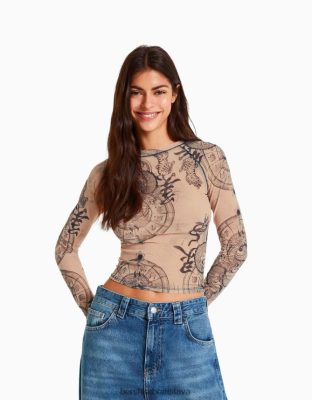 Bershka ženy tylové tričko s dlhým rukávom v štýle raglánových rukávov ružová oblečenie B86RXX426 Bershka Nohavice