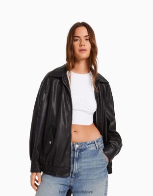 Bershka ženy umelá kožená otcovská bunda čierna oblečenie B86RXX1098 Bershka Nohavice