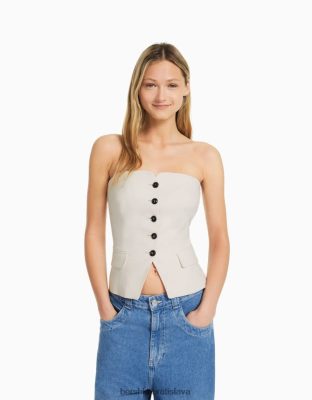 Bershka ženy vesta na mieru s odhalenými ramenami krém oblečenie B86RXX669 Bershka Nohavice