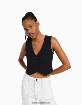 Bershka ženy vesta s gombíkmi na mieru tmavo modrá oblečenie B86RXX1197 Bershka Nohavice