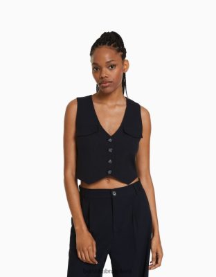 Bershka ženy vesta s gombíkmi na mieru tmavo modrá oblečenie B86RXX850 Bershka Slovakia