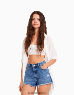 Bershka ženy vintage roztrhané džínsové šortky modrá oblečenie B86RXX1720 Bershka Slovakia