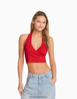 Bershka ženy vrúbkovaný crop top červená oblečenie B86RXX682 Bershka Slovakia