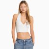 Bershka ženy vrúbkovaný crop top off white oblečenie B86RXX680 Bershka Rifle