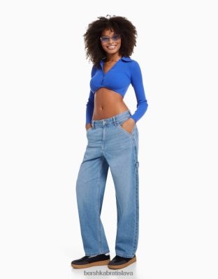 Bershka ženy vrecovité carpenter džínsy svetlo modrá oblečenie B86RXX1596 Bershka Nohavice