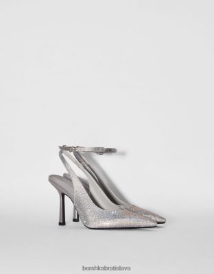 Bershka ženy vyšívané topánky na vysokom podpätku striebro obuv B86RXX2265 Bershka Nohavice