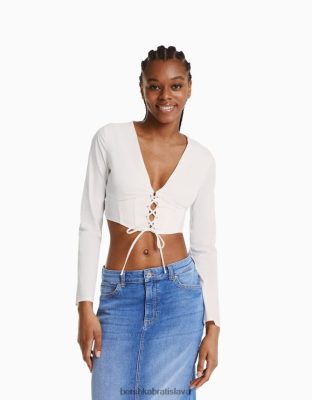 Bershka ženy vypasovaná popelínová korzetová šnurovacia košeľa s dlhým rukávom iné oblečenie B86RXX937 Bershka Slovakia