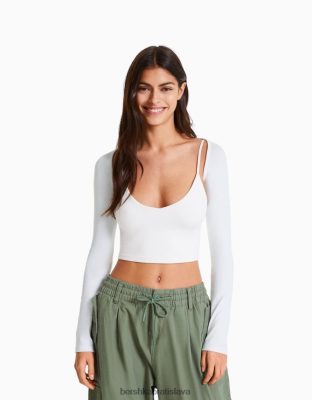 Bershka ženy základné ohrievače rúk biela oblečenie B86RXX390 Bershka Nohavice