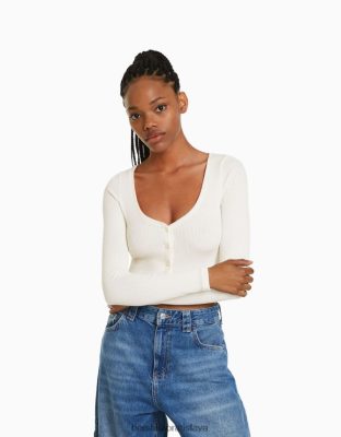 Bershka ženy zapínaný kardigan biela oblečenie B86RXX991 Bershka Slovakia