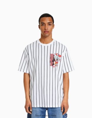 Bershka muži Hranaté tričko s krátkym rukávom s potlačou tom & jerry biela oblečenie B86RXX2849 Bershka Rifle