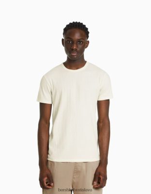 Bershka muži Vrúbkované tričko s krátkym rukávom off white oblečenie B86RXX2735 Bershka Rifle