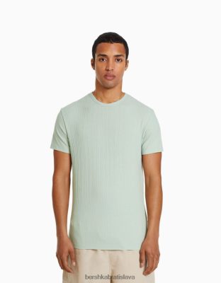 Bershka muži Vrúbkované tričko s krátkym rukávom zelená oblečenie B86RXX2734 Bershka Slovakia