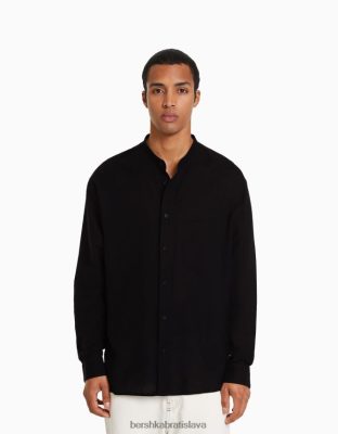 Bershka muži ľanová zmesová košeľa s dlhým rukávom exkluzívne oblečenie B86RXX2894 Bershka Rifle