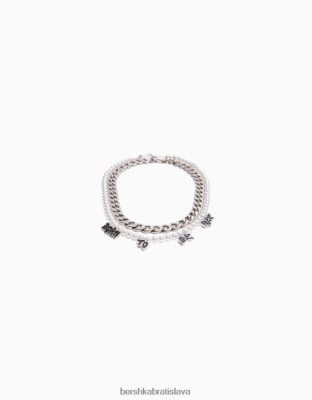 Bershka muži balenie 2 náhrdelníkov z umelých perál a sloganov striebro príslušenstvo B86RXX3665 Bershka Rifle