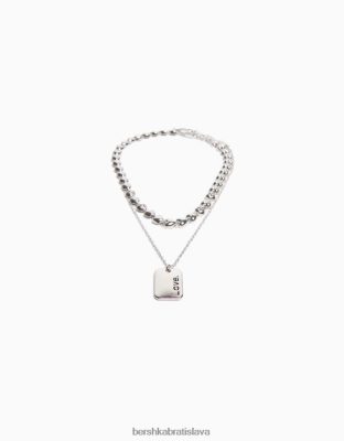Bershka muži balenie 2 srdiečkových náhrdelníkov striebro príslušenstvo B86RXX3678 Bershka Nohavice