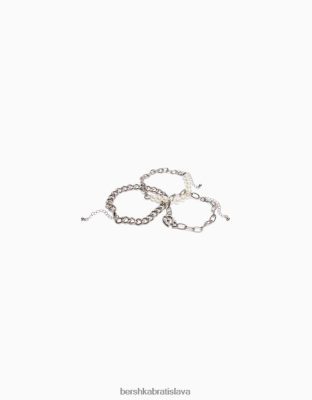 Bershka muži balenie 3 náramkov z perlových retiazok striebro príslušenstvo B86RXX3648 Bershka Nohavice