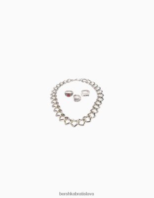 Bershka muži balenie 3 prsteňov a náhrdelníka striebro príslušenstvo B86RXX3677 Bershka Rifle