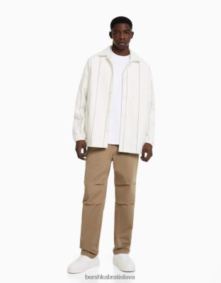 Bershka muži bavlnené nohavice voľného strihu ťava oblečenie B86RXX3275 Bershka Rifle
