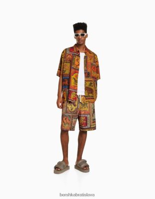 Bershka muži bermudy s potlačou hnedá oblečenie B86RXX3312 Bershka Nohavice