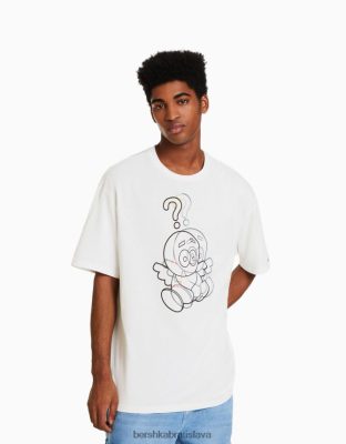 Bershka muži boxy fit tričko s krátkym rukávom a fóliovou potlačou biela oblečenie B86RXX2753 Bershka Rifle