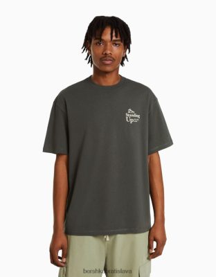 Bershka muži boxy-fit tričko s krátkym rukávom a nápisom sivá oblečenie B86RXX2760 Bershka Nohavice