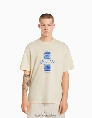 Bershka muži boxy fit tričko s krátkym rukávom s potlačou textúry off white oblečenie B86RXX2695 Bershka Slovakia