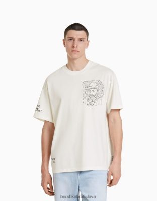 Bershka muži boxy fit tričko s krátkym rukávom s potlačou van Gogh biela oblečenie B86RXX2613 Bershka Nohavice