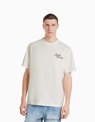 Bershka muži boxy fit tričko s krátkym rukávom s výšivkou biela oblečenie B86RXX2614 Bershka Slovakia