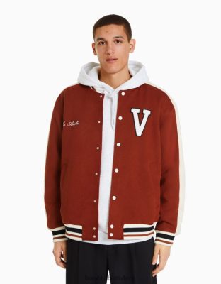 Bershka muži bunda z umelého semišu s nášivkou tmavo oranžová oblečenie B86RXX3094 Bershka Slovakia