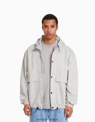 Bershka muži džínsová padáková bunda s kapucňou sivá oblečenie B86RXX3075 Bershka Nohavice
