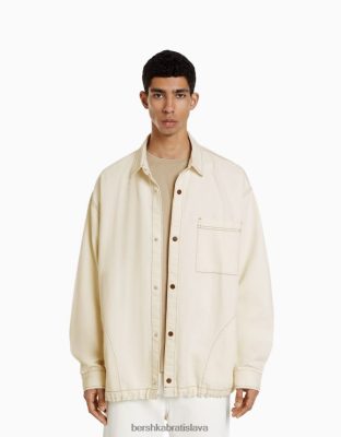 Bershka muži dlhé rukávové džínsové tričko s kontrastnou niťou so zarážkami krém oblečenie B86RXX2934 Bershka Nohavice