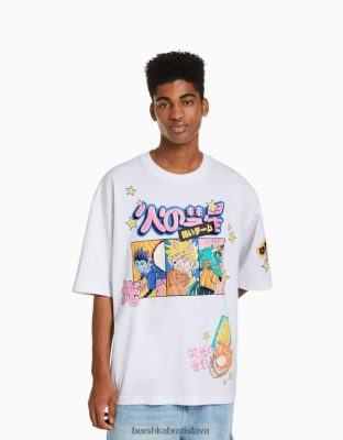 Bershka muži extra voľné tričko s krátkym rukávom s potlačou biela oblečenie B86RXX2607 Bershka Nohavice