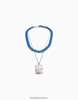 Bershka muži farebný náhrdelník s visačkou modrá príslušenstvo B86RXX3684 Bershka Nohavice