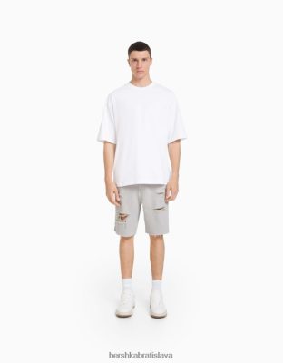 Bershka muži farebné roztrhané džínsové bermudy sivá oblečenie B86RXX3309 Bershka Nohavice