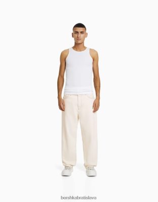 Bershka muži farebné voľné džínsy krém oblečenie B86RXX3113 Bershka Rifle