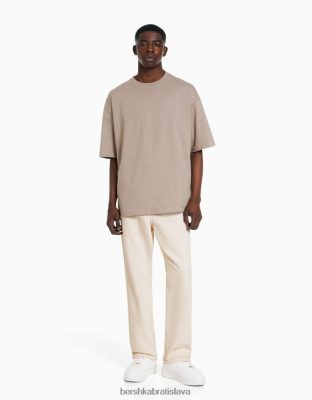 Bershka muži farebné voľné džínsy krém oblečenie B86RXX3215 Bershka Rifle