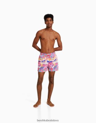 Bershka muži graffiti printboard šortky fuchsiová oblečenie B86RXX3405 Bershka Nohavice