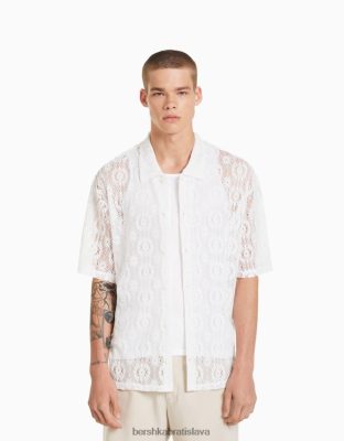 Bershka muži háčkovaná košeľa s krátkym rukávom biela oblečenie B86RXX2877 Bershka Nohavice