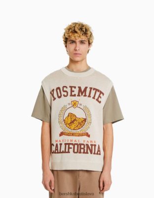 Bershka muži intarziová pletená vesta krém oblečenie B86RXX3003 Bershka Nohavice