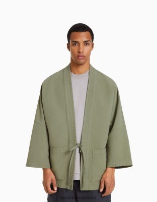 Bershka muži kimono s dlhým rukávom s vreckami kaki oblečenie B86RXX2883 Bershka Nohavice
