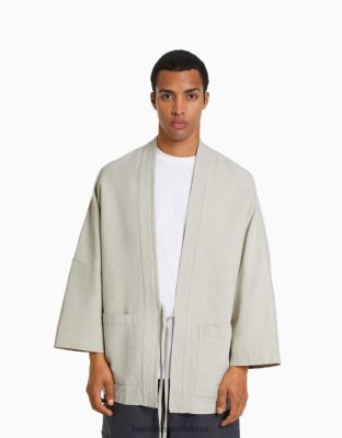 Bershka muži kimono s dlhými rukávmi a vreckami piesku oblečenie B86RXX2884 Bershka Slovakia