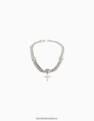 Bershka muži lebkový krížový náhrdelník striebro príslušenstvo B86RXX3690 Bershka Nohavice