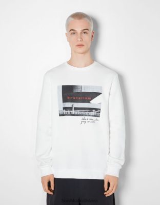 Bershka muži mikina ľahkého strihu s fotografickou potlačou biela oblečenie B86RXX2979 Bershka Nohavice