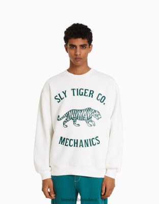 Bershka muži mikina s potlačou biela oblečenie B86RXX2981 Bershka Rifle