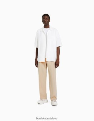 Bershka muži nohavice širokého strihu v jogger štýle piesku oblečenie B86RXX3266 Bershka Rifle