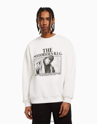 Bershka muži notoricky známy napr. mikina s potlačou biela oblečenie B86RXX2986 Bershka Slovakia