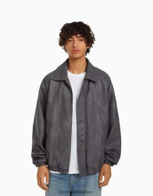 Bershka muži oversize bunda z umelej kože sivá oblečenie B86RXX3082 Bershka Slovakia
