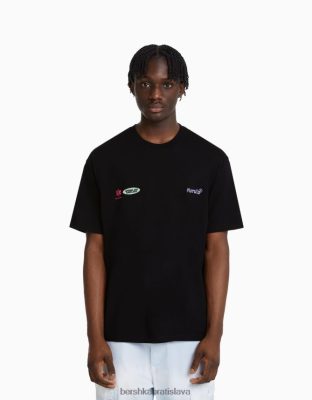 Bershka muži oversize tričko s krátkym rukávom a vyšívanou potlačou čierna oblečenie B86RXX2814 Bershka Nohavice